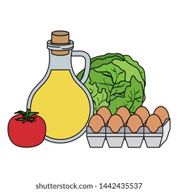 oilve oil with eggs and vegetables healthy food icons