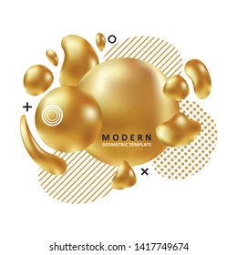 Oily golden droplet. Trendy bubble modern tamplate