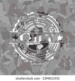 Oily grey camouflaged emblem. Vector Illustration.