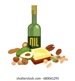 Oily products with high calorie content isolated illustration