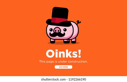 Oinks Internet Not Connected Page Design with Cute Capitalist Pig Moustache and Hat Illustration