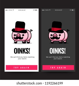 Oinks Internet Not Connected Page Design with Cute Capitalist Pig Moustache and Hat Illustration