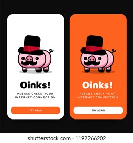 Oinks Internet Not Connected Page Design with Cute Capitalist Pig Moustache and Hat Illustration