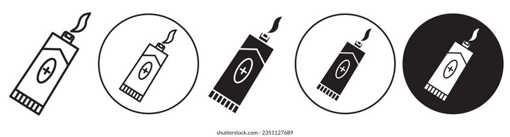 Ointment Icon. Symbol of squeeze bottle or cream tube for health care and skincare treatment. Vector set of toothpaste serum container for face and body cosmetic. Flat outline of sunscreen product