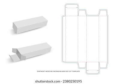 ointment medicine packaging box die cut template - includes preview mockup - editable blueprint layout with cutting and creasing lines - vector eps file