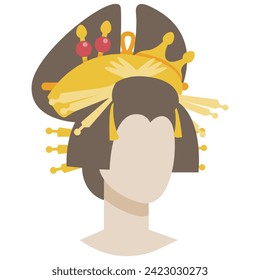 Oiran hairstyle flat isolated illustration