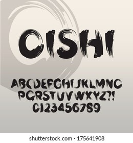 Oishi, Abstract Japanese Brush Font And Numbers, Eps 10 Vector Editable