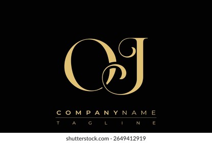 OJ Abstract Creative Jewelry Logo. A stylish logo featuring golden monogram initials in an elegant and modern typography, perfect for branding