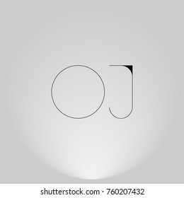 OJ Black thin minimalist LOGO Design with Highlight on Gray background.