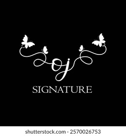 OJ Handwritten initial letter, OJ simple signature vector logo with butterfly shape variation, beauty, photography letter logo design. O J