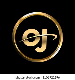 OJ initial circle company logo gold black background