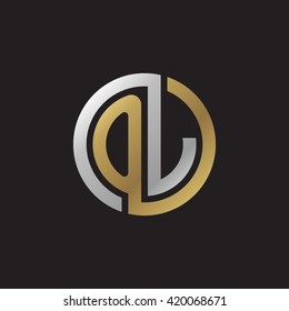 OJ initial letters looping linked circle elegant logo golden silver black background