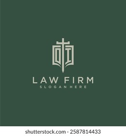 OJ initial monogram for law firm with sword and shield logo image