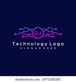 OJ initial monogram for technology logo with circle style design