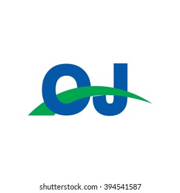 OJ initial overlapping swoosh letter logo blue green