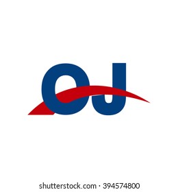 OJ initial overlapping swoosh letter logo blue red