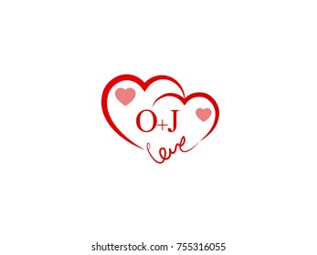 OJ Initial wedding invitation, love logo template vector