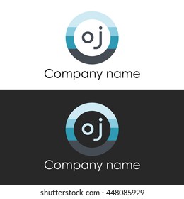OJ letter circle shape icon logo white blue