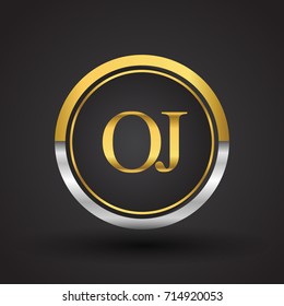 OJ Letter logo in a circle, gold and silver colored. Vector design template elements for your business or company identity.