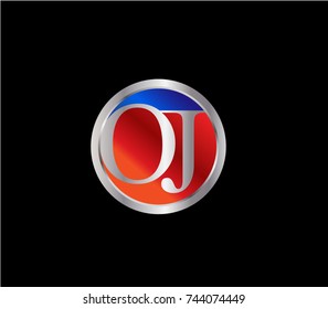 OJ Letter logo Design in a circle. Blue Red and silver colored
