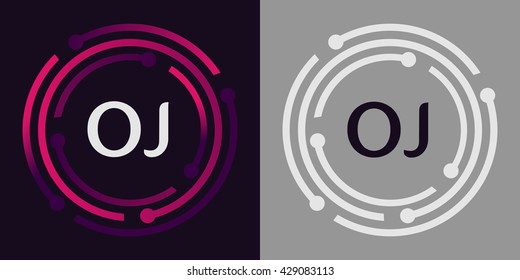 OJ letters business logo icon design template elements in abstract background logo, design identity in circle, alphabet letter