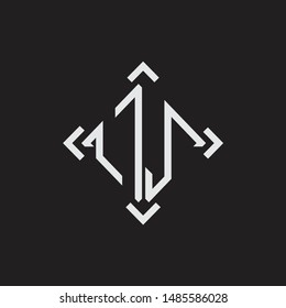 OJ Logo Abstract letter Monogram with Arrow in every side isolated on black background