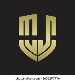 OJ Logo monogram with emblem shield shape design isolated gold colors on black background