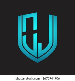 OJ Logo monogram with emblem shield design isolated with blue colors on black background