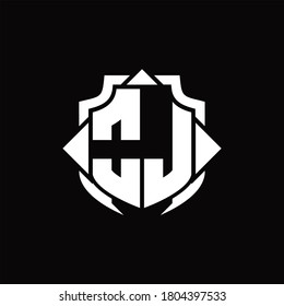 OJ logo monogram with shield line and 3 arrows shape design template on black background