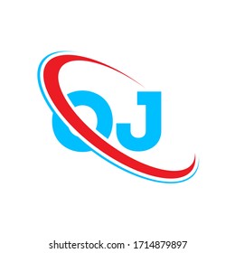 OJ O J letter logo design. Initial letter OJ linked circle upercase monogram logo red and blue. OJ logo, O J design