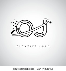 OJ Orbit Monogram Logo - Futuristic Minimal Letter mark with Circular Line Art, Tech-Inspired Dots and Space Motion Concept for Modern Branding Identity (Logotipo de Monograma de Órbita - Marca de Letra Mínima Futurista com Linha de Arte Circular, Pontos Inspirados na Tecnologia e Conceito de Movimento Espacial para Identidade de Marca Moderna)