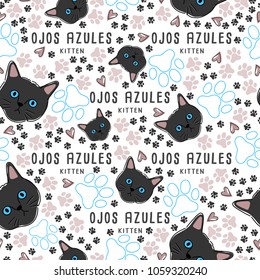 Ojos Azules : Cat breed collection : Seamless Pattern : Vector Illustration
