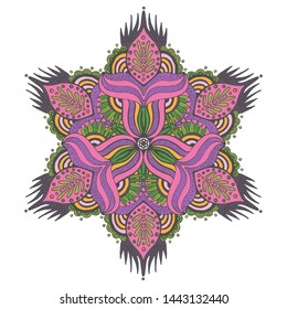 Ojos de Dios. Vector mandala isolated on white background. Printing on clothes and yoga mat. Ethnic art, alchemy, boho style, astrology and magic symbol. Hand drawn element.