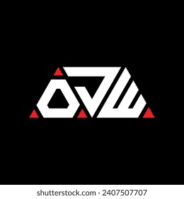 OJW triangle letter logo design with triangle shape. OJW triangle logo design monogram. OJW triangle vector logo template with red color. OJW triangular logo Simple, Elegant, and Luxurious design.