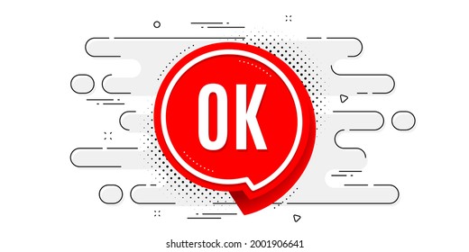 OK banner. Geometric ad banner on flow pattern. Approved chat bubble sticker. Transition pattern cover. OK sticker label. Vector