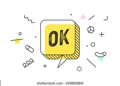 OK. Banner, speech bubble, poster and sticker concept, geometric style with text Ok. Icon balloon with quote message OK for banner, poster, web. Explosion burst graphic design. Vector Illustration