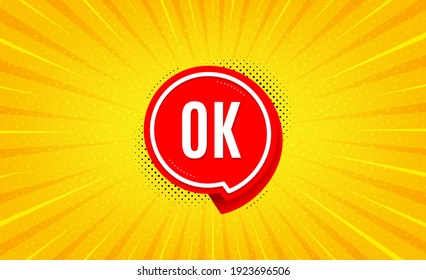 Cartel correcto. Fondo amarillo con mensaje de oferta. Etiqueta de burbuja de chat aprobada. Mejor banner de cupón publicitario. Aceptar forma de placa de pegatina. Antecedentes abstractos. Vector