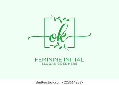OK beauty monogram and elegant logo design handwriting logo of initial signature, wedding, fashion, floral and botanical with creative template.