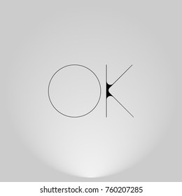 OK Black thin minimalist LOGO Design with Highlight on Gray background.