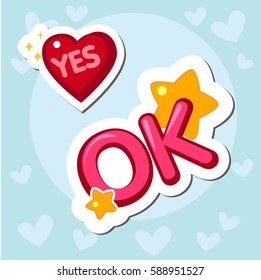 ok, blog post, dialog, conversation, chat. flat style trend modern logotype graphic design vector illustration. Romantic greeting cards.