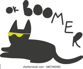 BOOMER OK con elegante ilustración de gato lindo y gracioso lema de meme