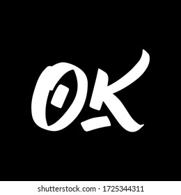 Ok brush hand drawn paint on black background. Design lettering templates for greeting cards, overlays, posters