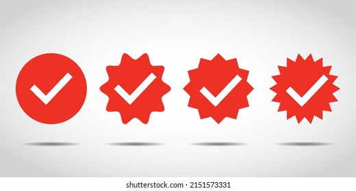 OK button sign set. Acceptance sign in red with shadow. Isolated signs on white background. EPS10 