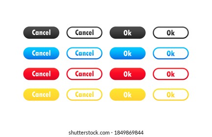 Ok and cancel buttons. Buttons with symbols for web and ui design. Vector on isolated white background. EPS 10