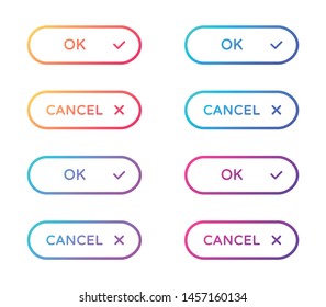 ok cancel web buttons set. outline ui web buttons in flat style. rounded vector buttons on trendy gradients with symbols for web and ui design