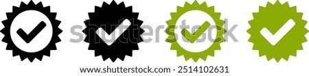 OK Check Mark Tick in Circle Badge Select Button Icon Set. Vector Image.