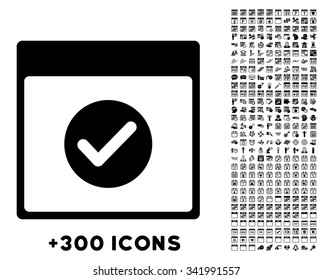 Ok Day vector pictogram with additional 300 date and time management icons. Style is flat symbols, black color, rounded angles, white background.