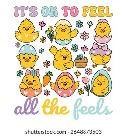 Its OK to Feel All the Feels - Mental Health T-shirt vector, Self Love illustration, Self Care Quotes, Funny Health Care shirt, Health Awareness Art