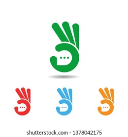 ok finger, vector icon hand flat style with chat bubble talk isolated on white background. Logo template for business concept.