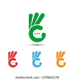 ok finger, vector icon hand flat style with chat bubble talk isolated on white background. Logo template for business concept.
